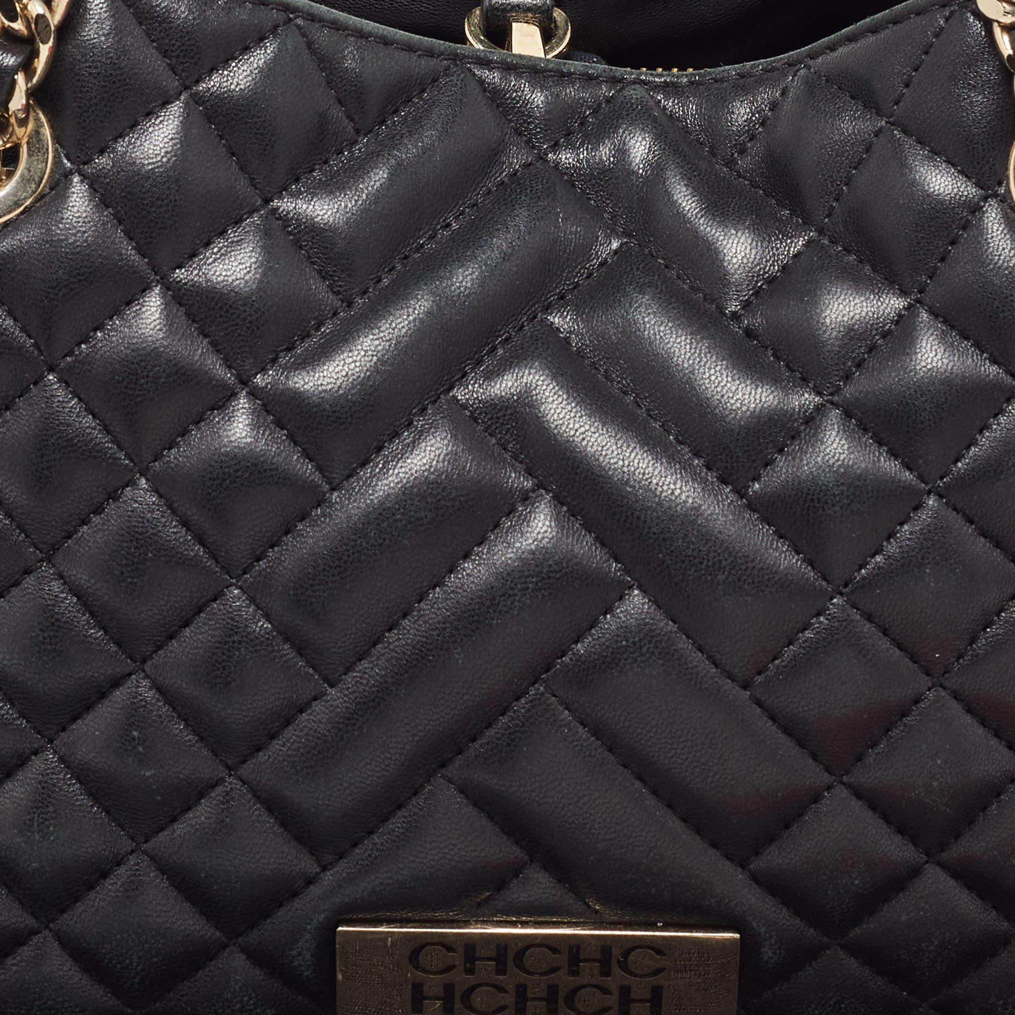 CH Carolina Herrera Black Quilted Leather Chain Tote 1