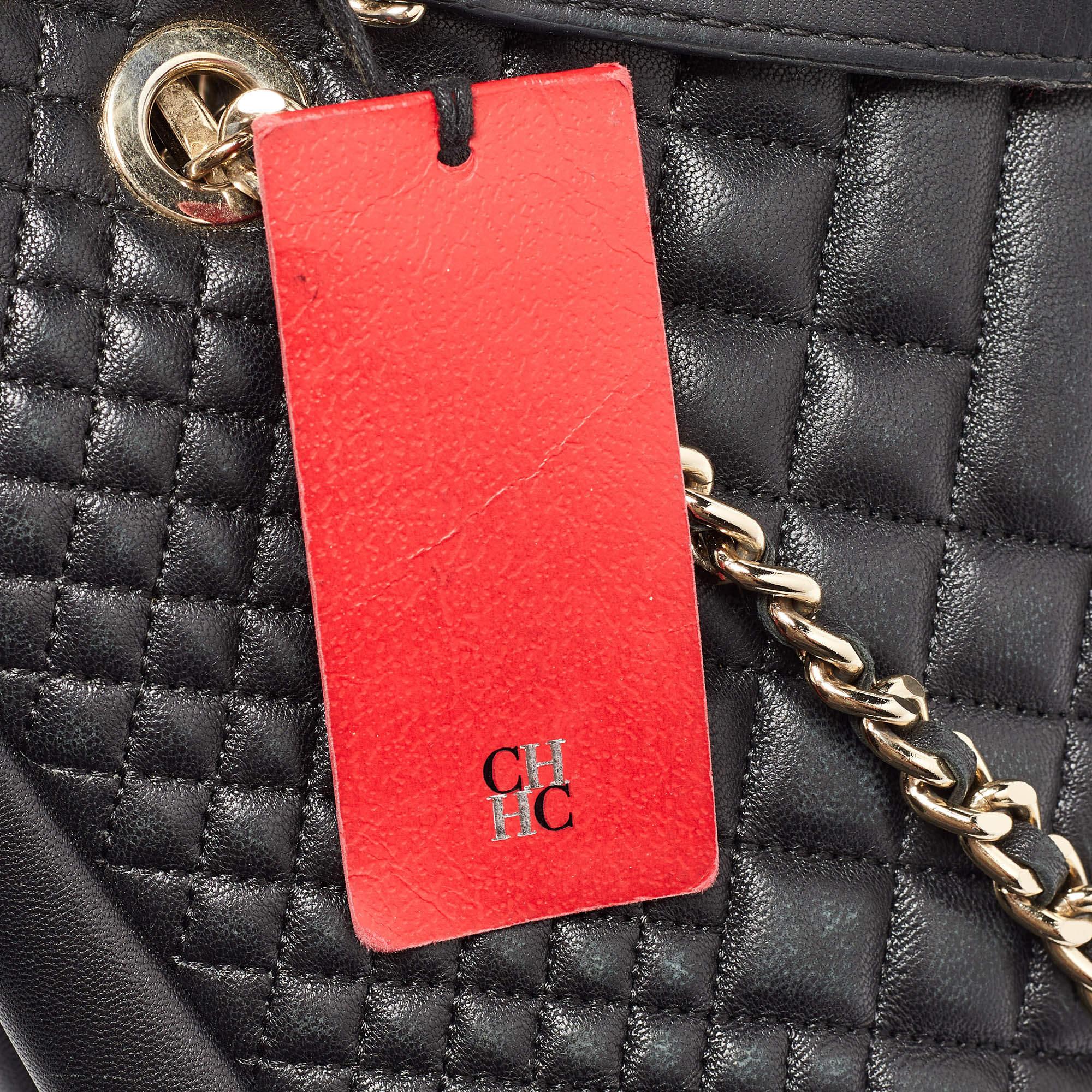 CH Carolina Herrera Black Quilted Leather Chain Tote 4