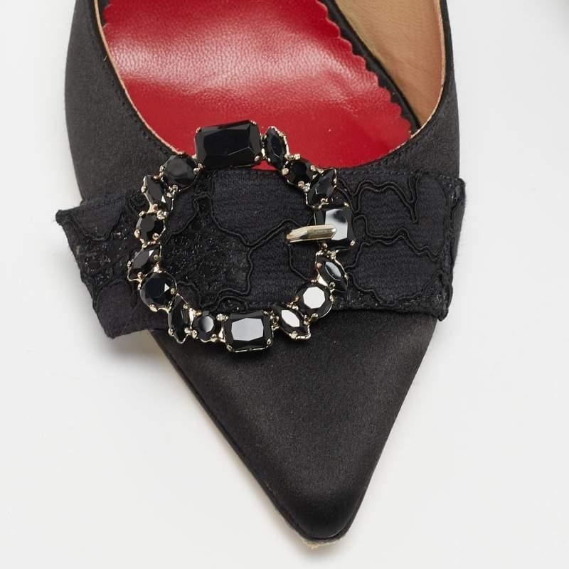 CH Carolina Herrera Black Satin Crystal Embellished Pointed Toe Pumps Size 39 For Sale 3