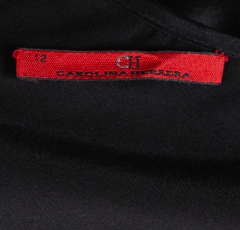 CH Carolina Herrera Black Satin Pleated Detail Top L For Sale 2