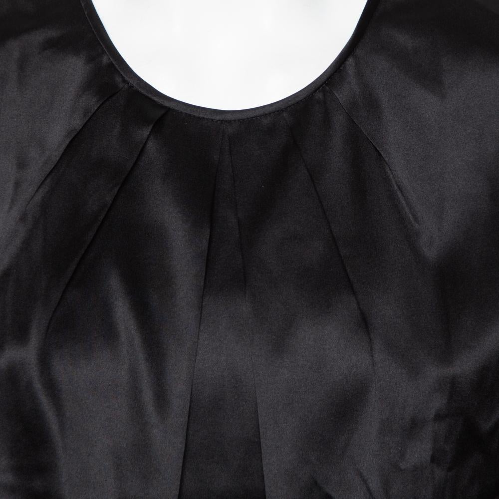 Women's CH Carolina Herrera Black Satin Pleated Detail Top L For Sale