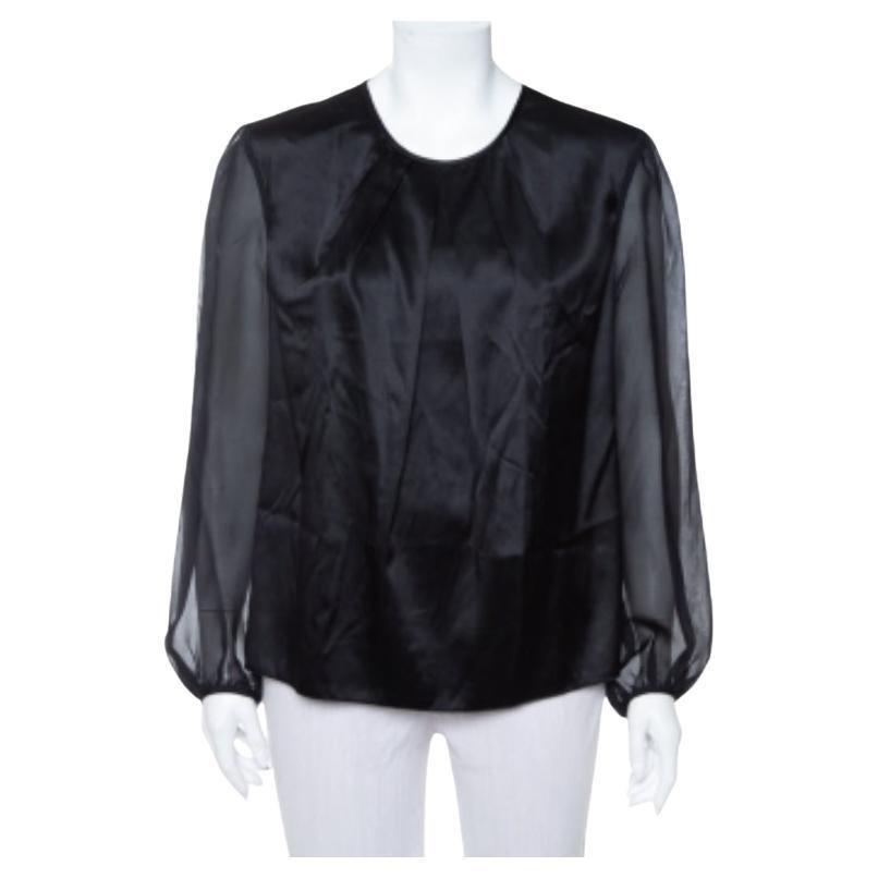CH Carolina Herrera Black Satin Pleated Detail Top L For Sale
