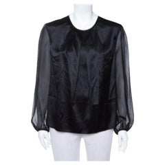 CH Carolina Herrera Black Satin Pleated Detail Top L