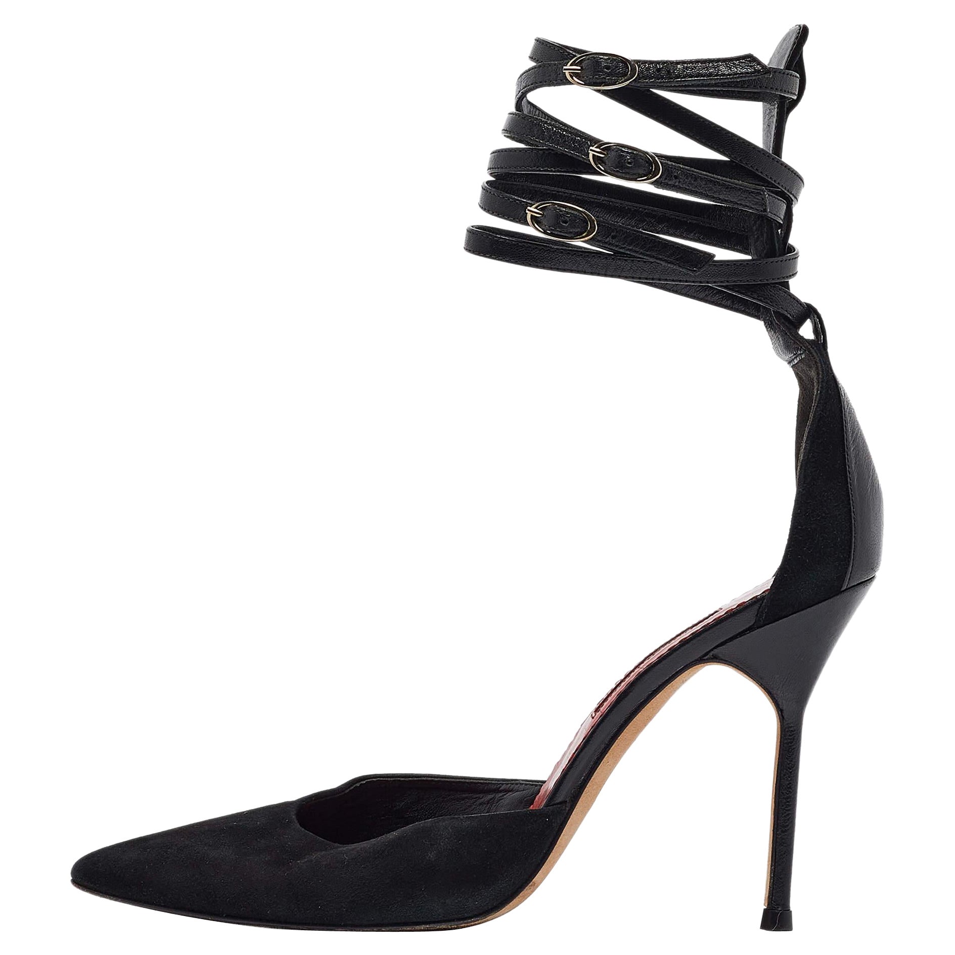 CH Carolina Herrera Schwarze Wildleder-Pumps mit Knöchelverschluss Größe 40