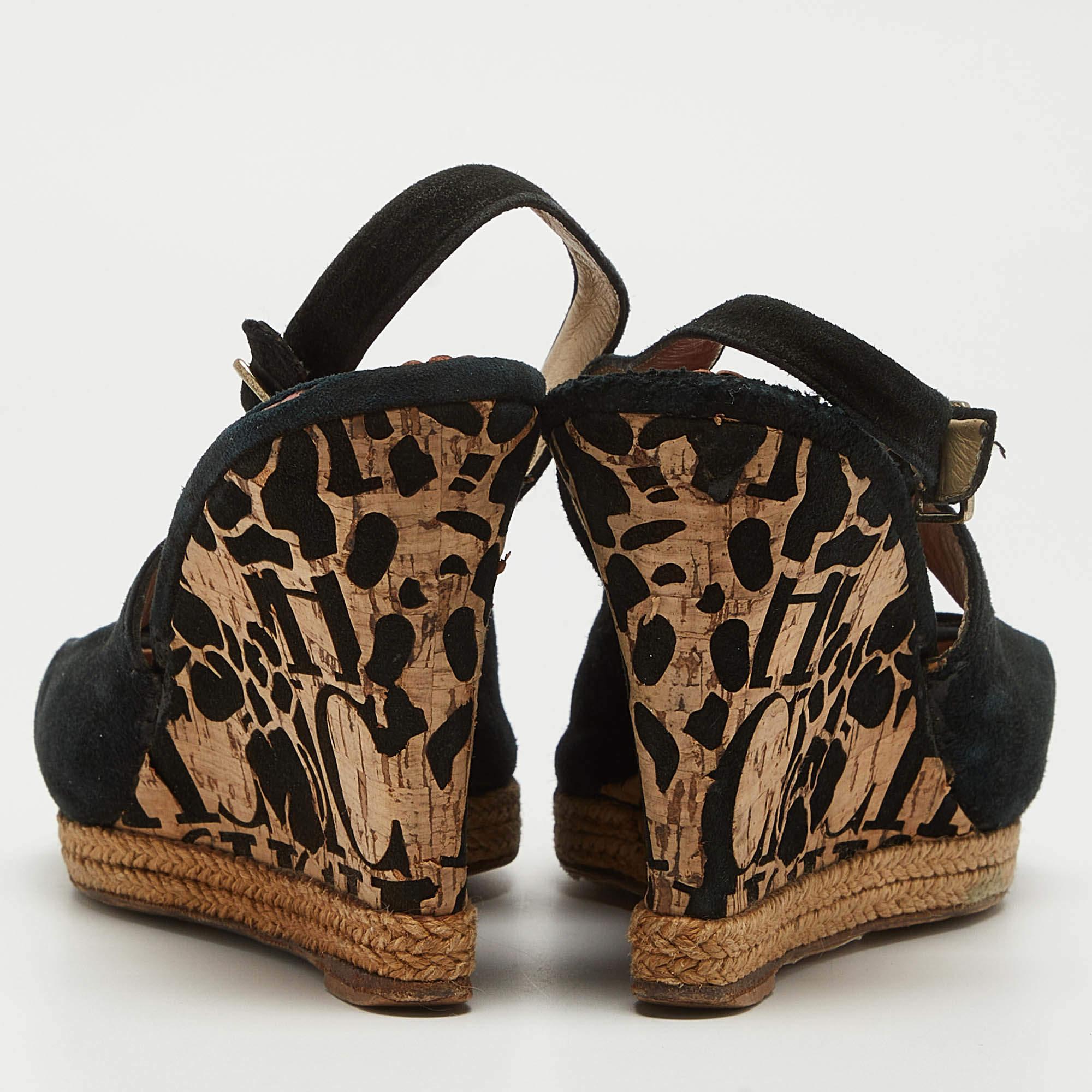 De las mujeres CH Carolina Herrera Sandalias con cuña de corcho y lazo de ante negro talla 38 en venta