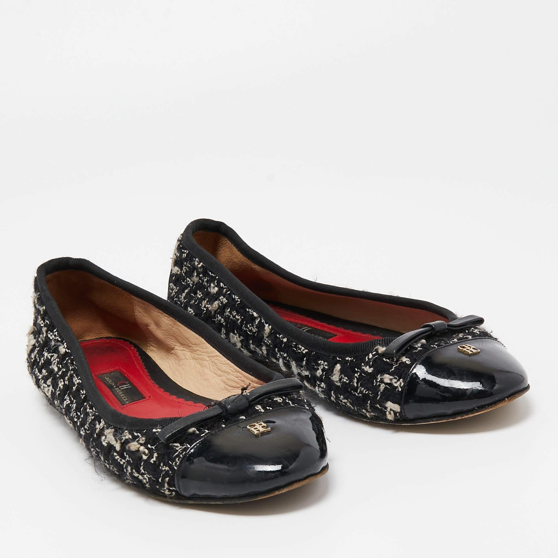 De las mujeres CH Carolina Herrera Bailarinas de tweed negro y charol talla 37 en venta