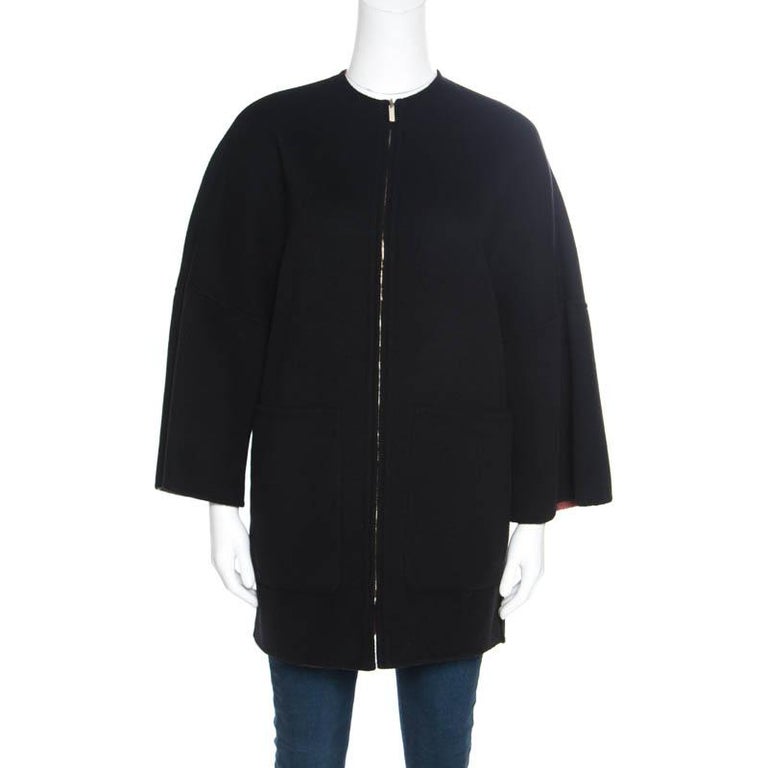 CH Carolina Herrera Black Wool Reversible Zip Front Coat XXS For Sale ...