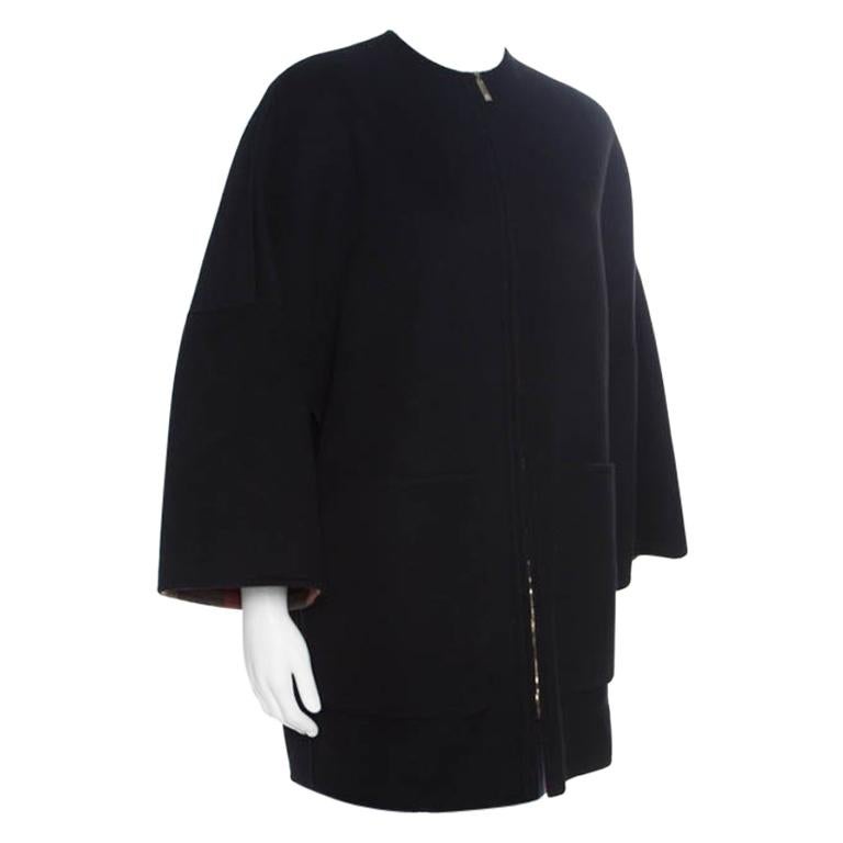 CH Carolina Herrera Black Wool Reversible Zip Front Coat XXS