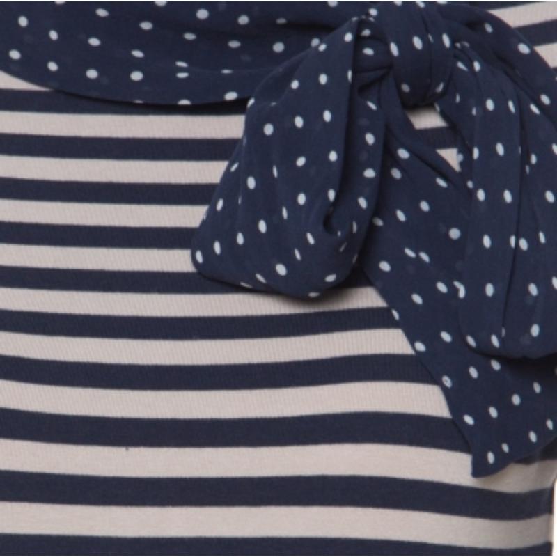 De las mujeres CH Carolina Herrera Blue and Beige Striped Cotton Jersey Necktie Detail Top XS en venta