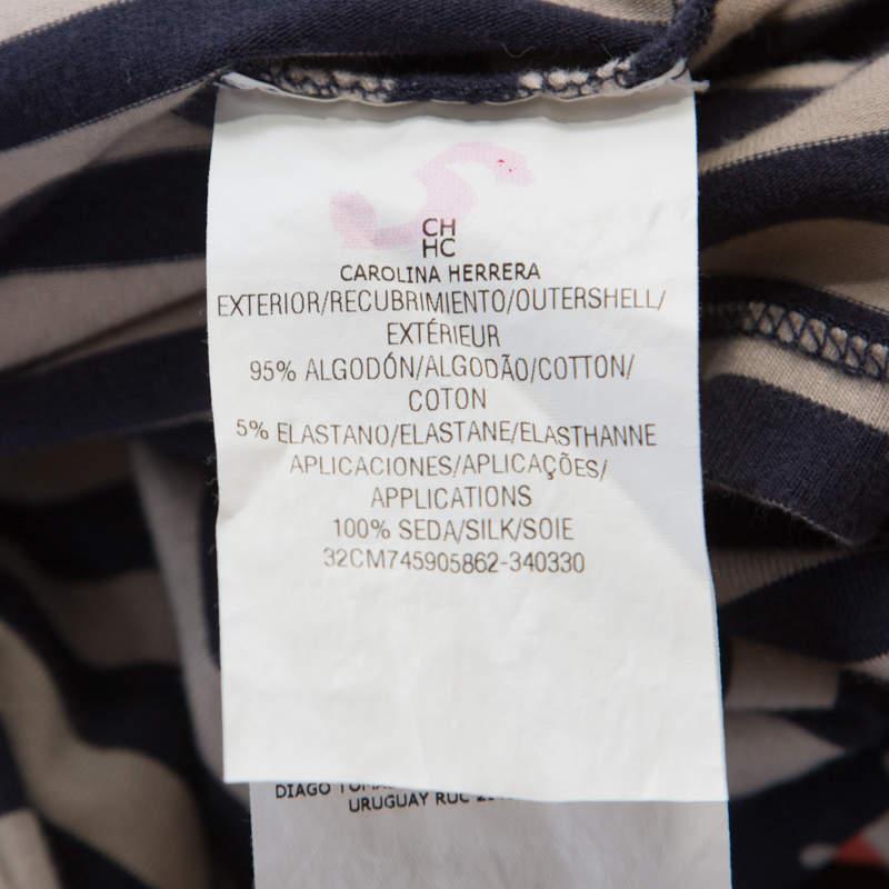CH Carolina Herrera Blue and Beige Striped Cotton Jersey Necktie Detail Top XS 1