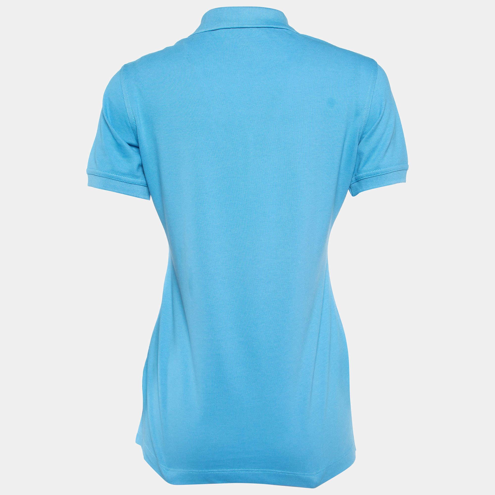 CH Carolina Herrera Blue Cotton Pique Polo T-Shirt S In Excellent Condition For Sale In Dubai, Al Qouz 2