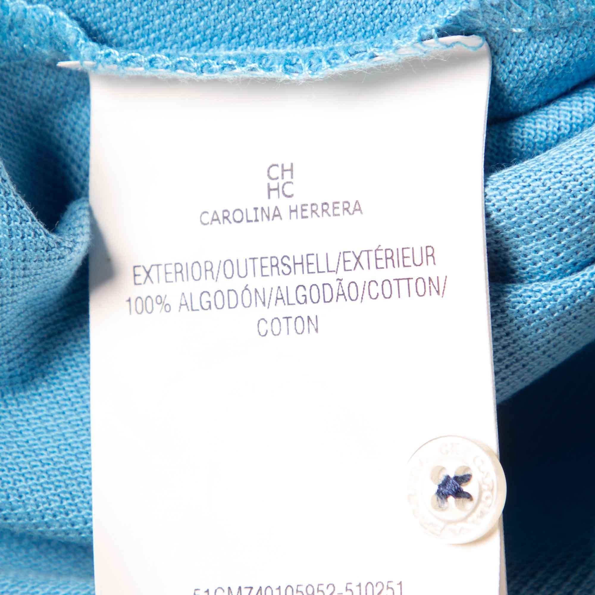 CH Carolina Herrera Blue Cotton Pique Polo T-Shirt S For Sale 1