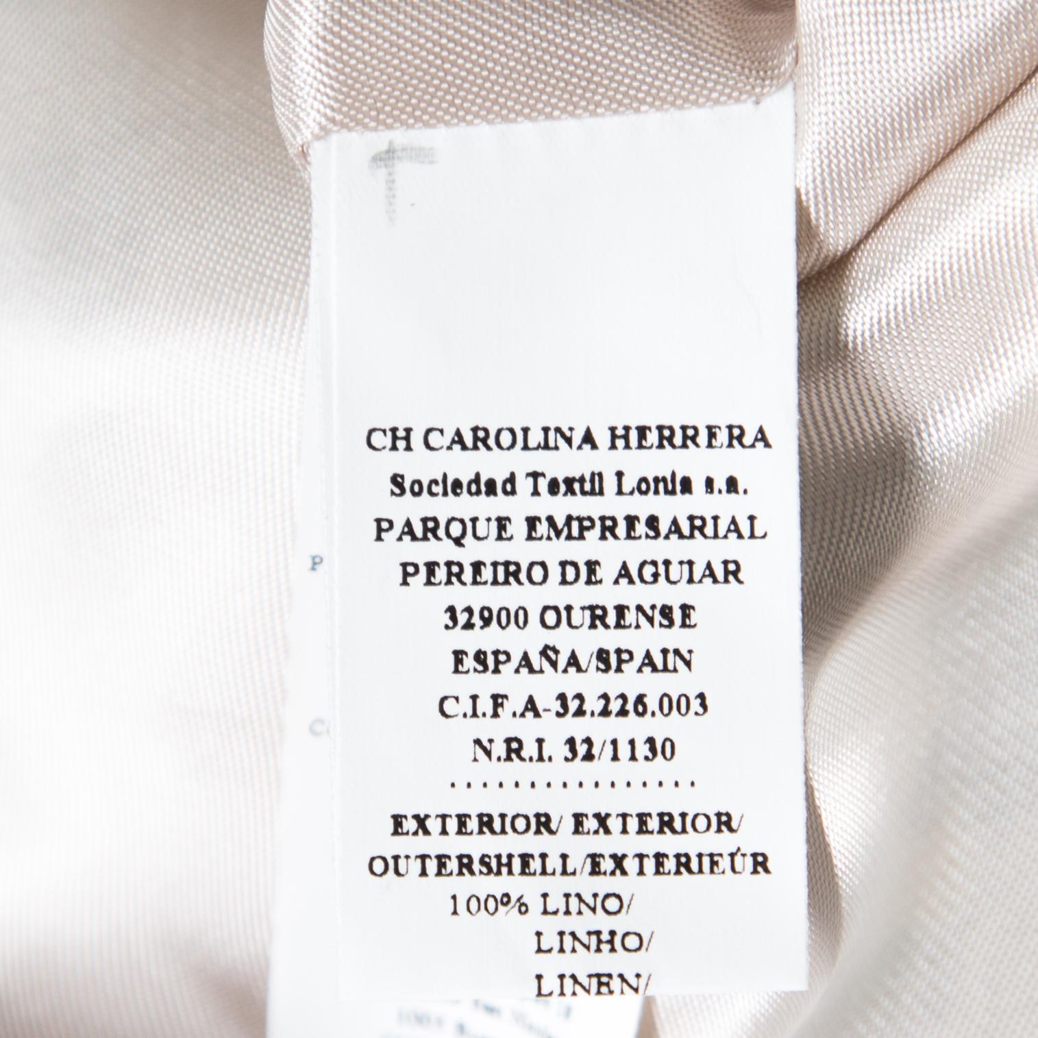 CH Carolina Herrera Blue/Cream Floral Printed Linen Flounce Sleeve Tunic Dress M In Good Condition In Dubai, Al Qouz 2