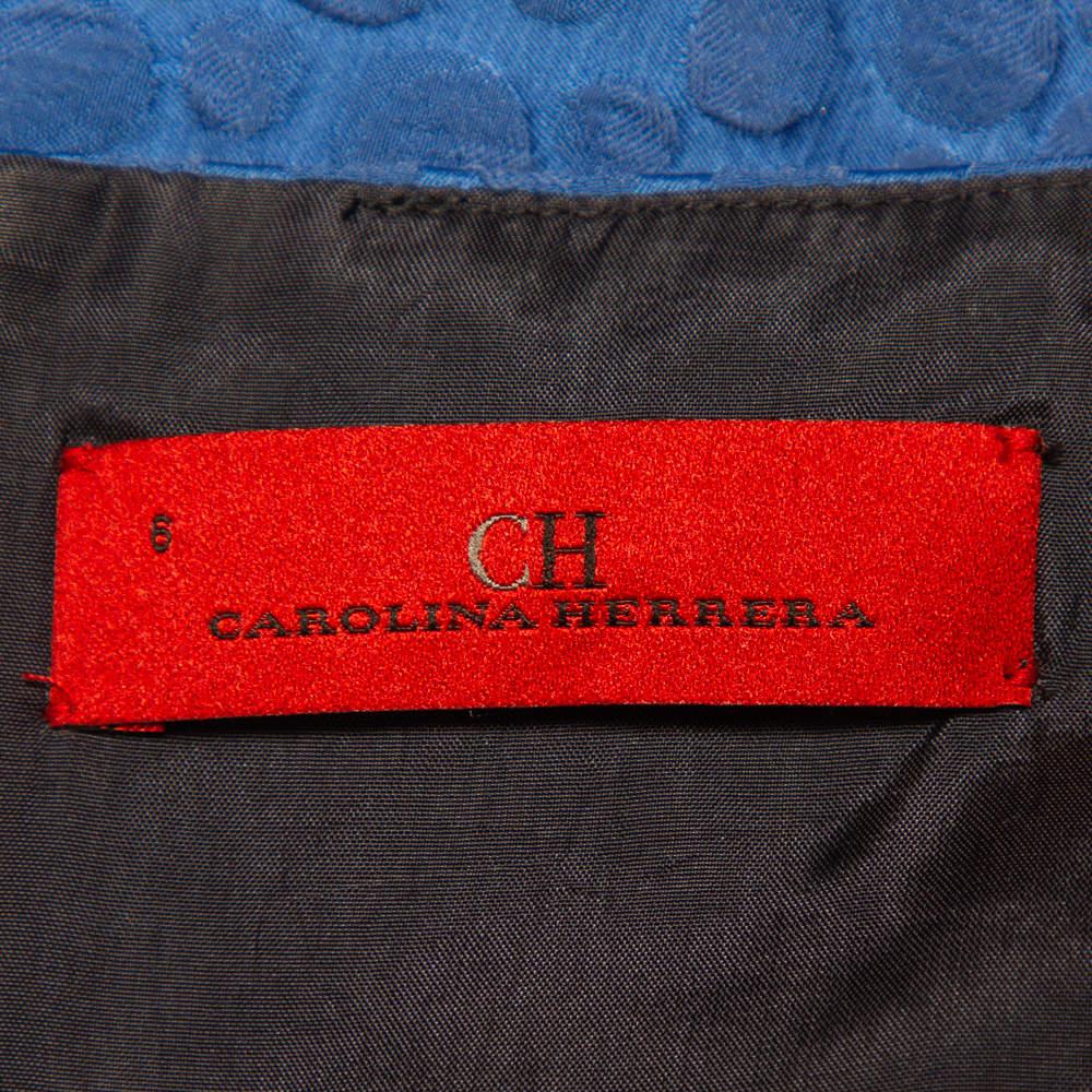 CH Carolina Herrera Blue Embossed Cotton Sheath Dress M For Sale 1