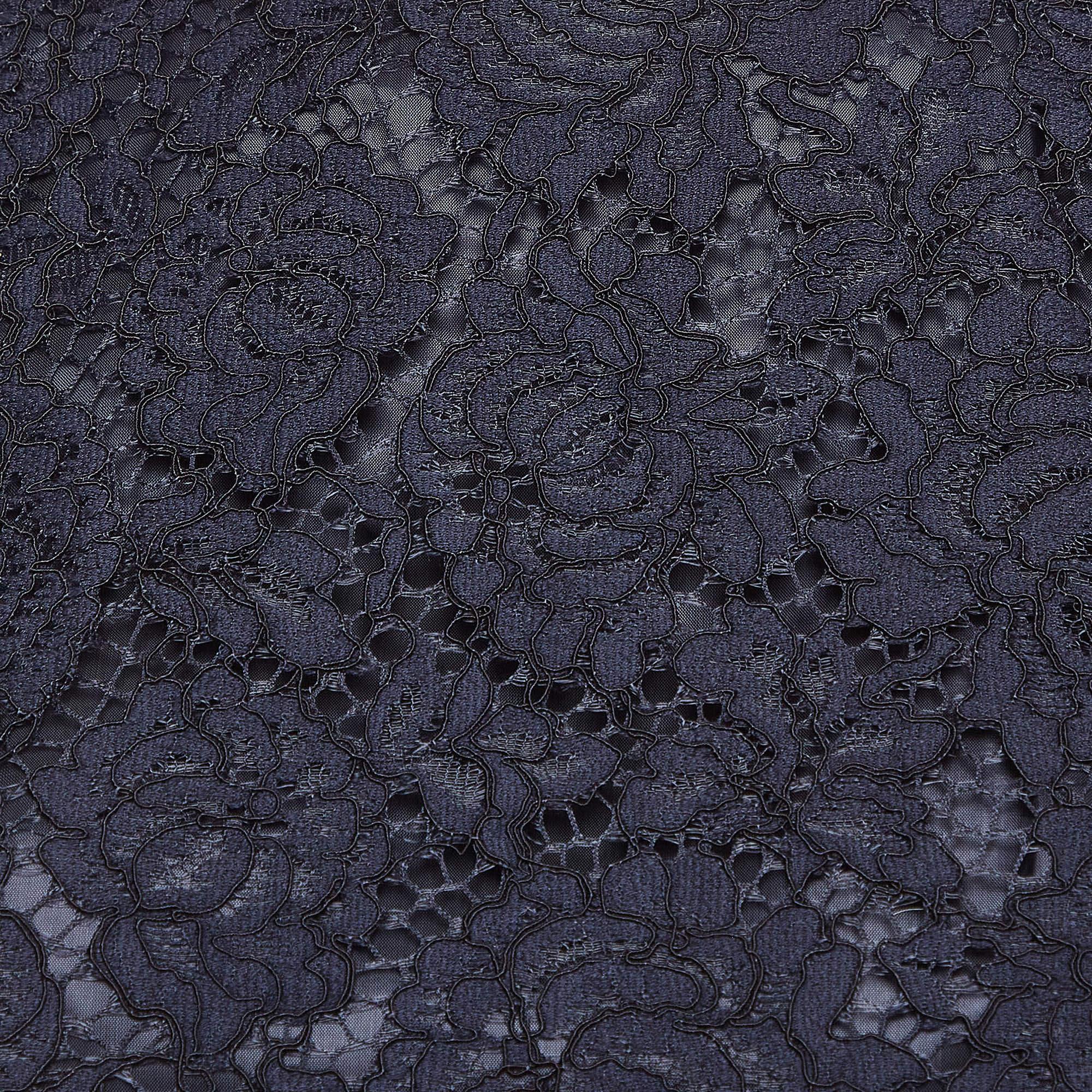 Black CH Carolina Herrera Blue Lace and Crepe Peplum Top S For Sale