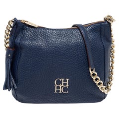 CH Carolina Herrera Blue Leather Chain Tassel Crossbody Bag
