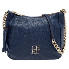 Carolina Herrera Blaue Leder-Umhängetasche mit Kette und Quaste