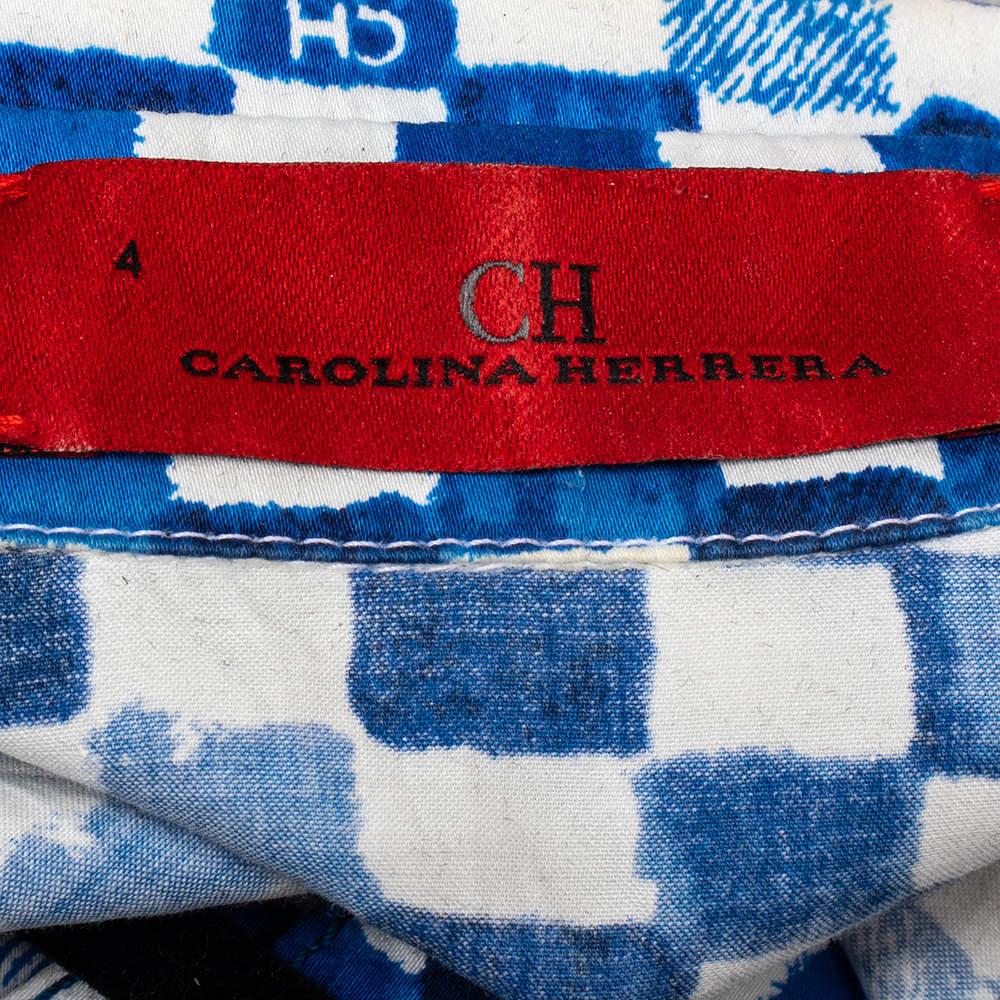 CH Carolina Herrera Blue Logo Grid Print Cotton Belted Dress S 1