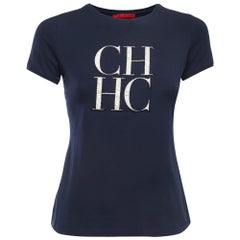 CH Carolina Herrera Blue Logo Patch Cotton Crew Neck Short Sleeve T-Shirt XS
