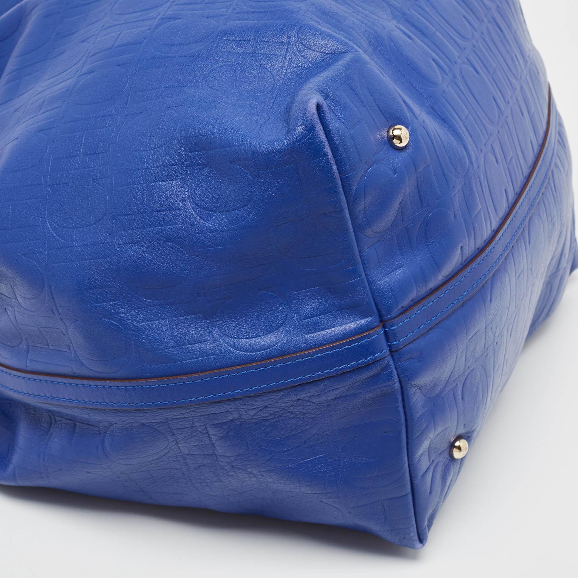  CH Carolina Herrera Blue Monogram Embossed Leather Large Matryoshka Tote For Sale 7