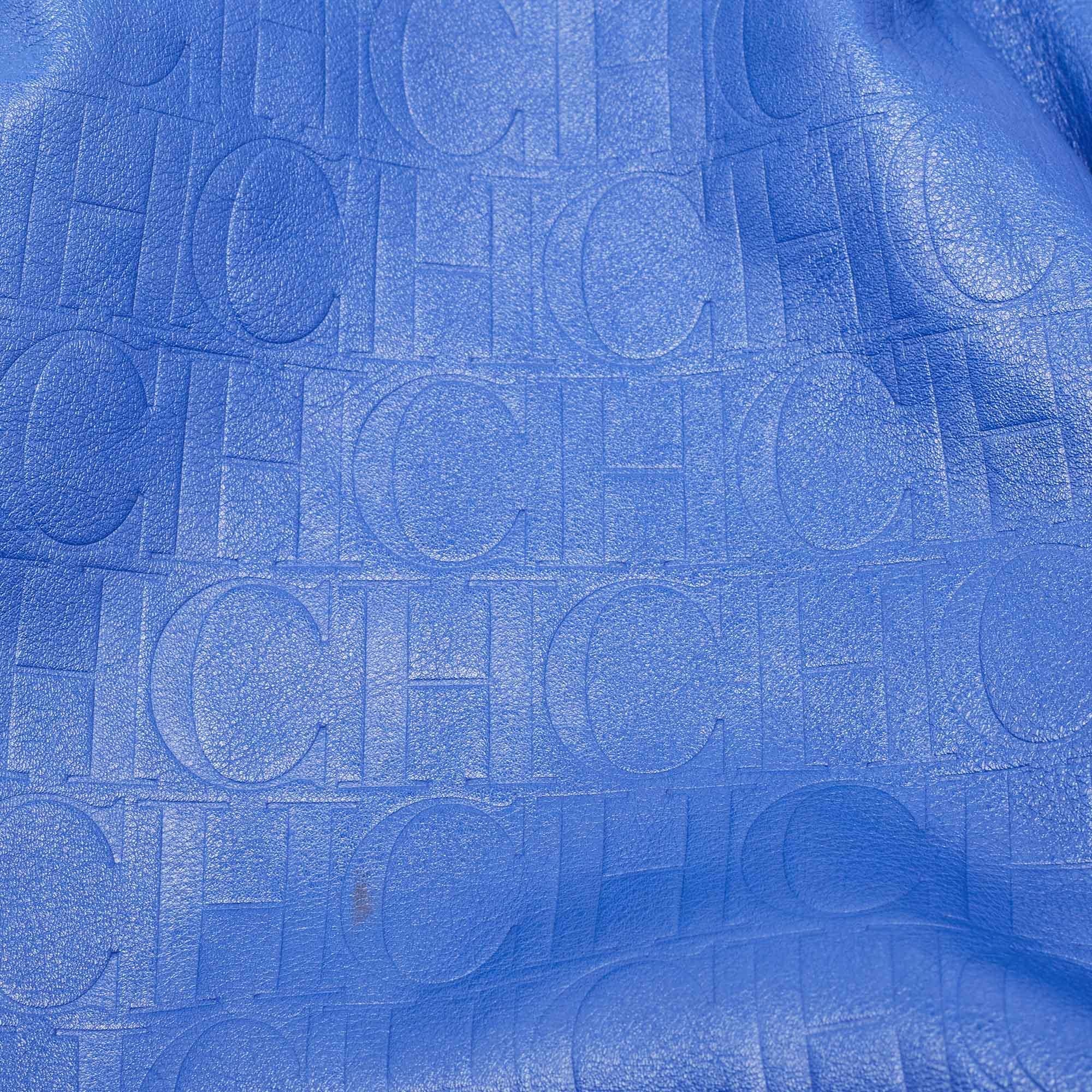  CH Carolina Herrera Blue Monogram Embossed Leather Large Matryoshka Tote 2