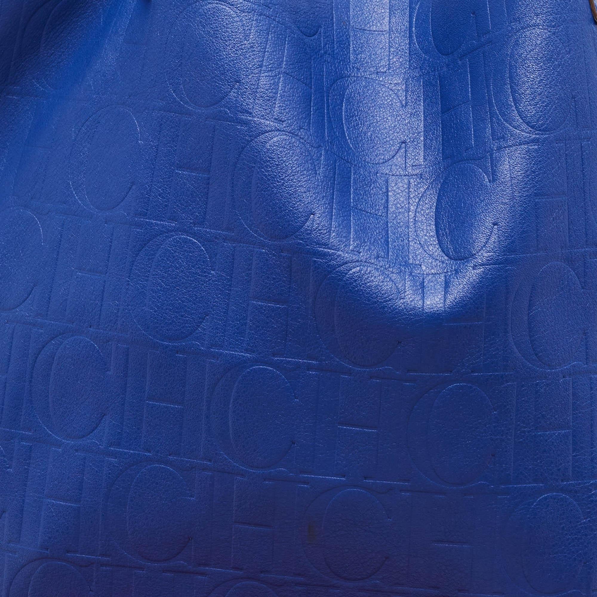  CH Carolina Herrera Blue Monogram Embossed Leather Large Matryoshka Tote For Sale 4