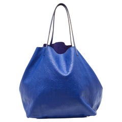  CH Carolina Herrera Blue Monogram Embossed Leather Large Matryoshka Tote