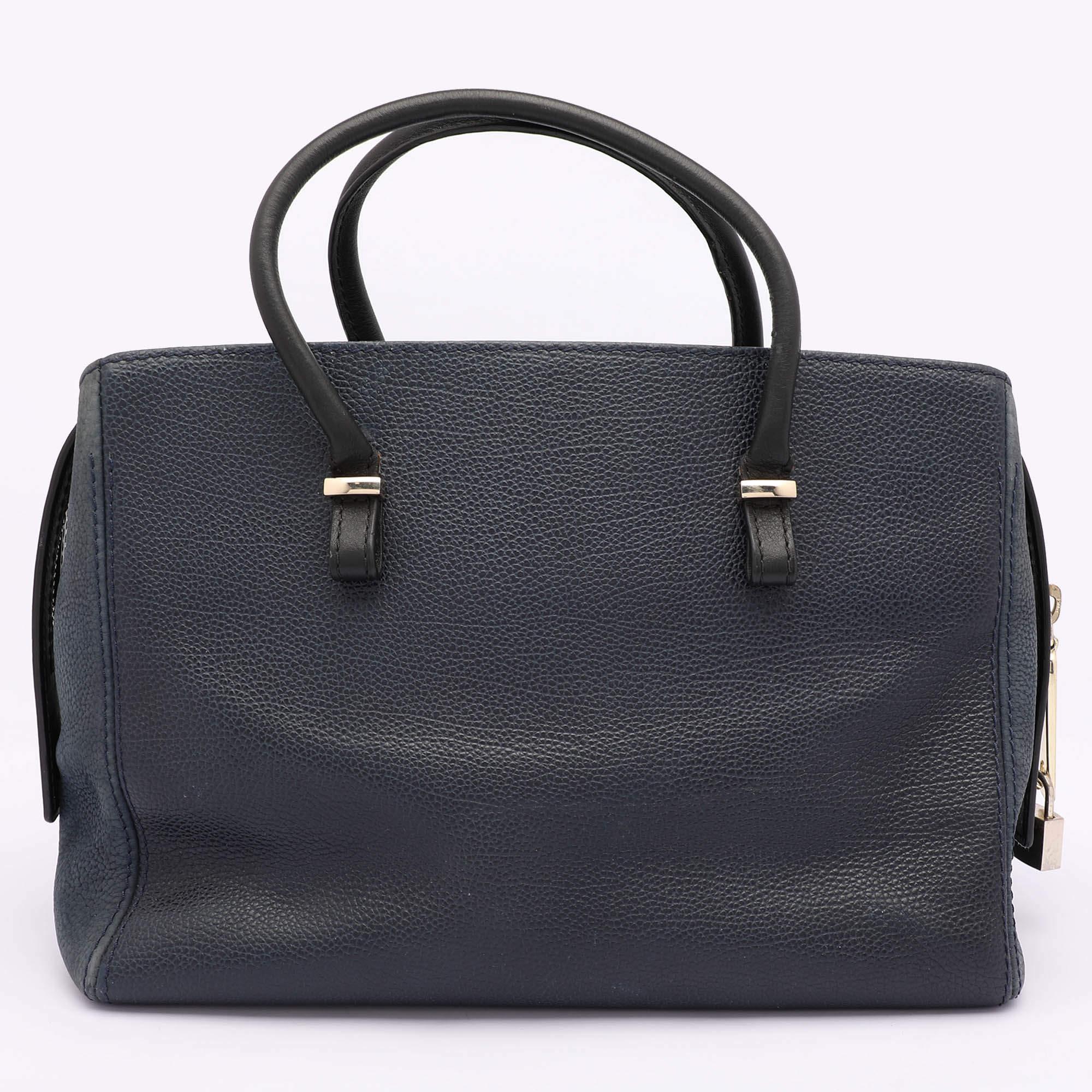 CH Carolina Herrera Blue Nubuck and Leather Zip Tote In Good Condition In Dubai, Al Qouz 2