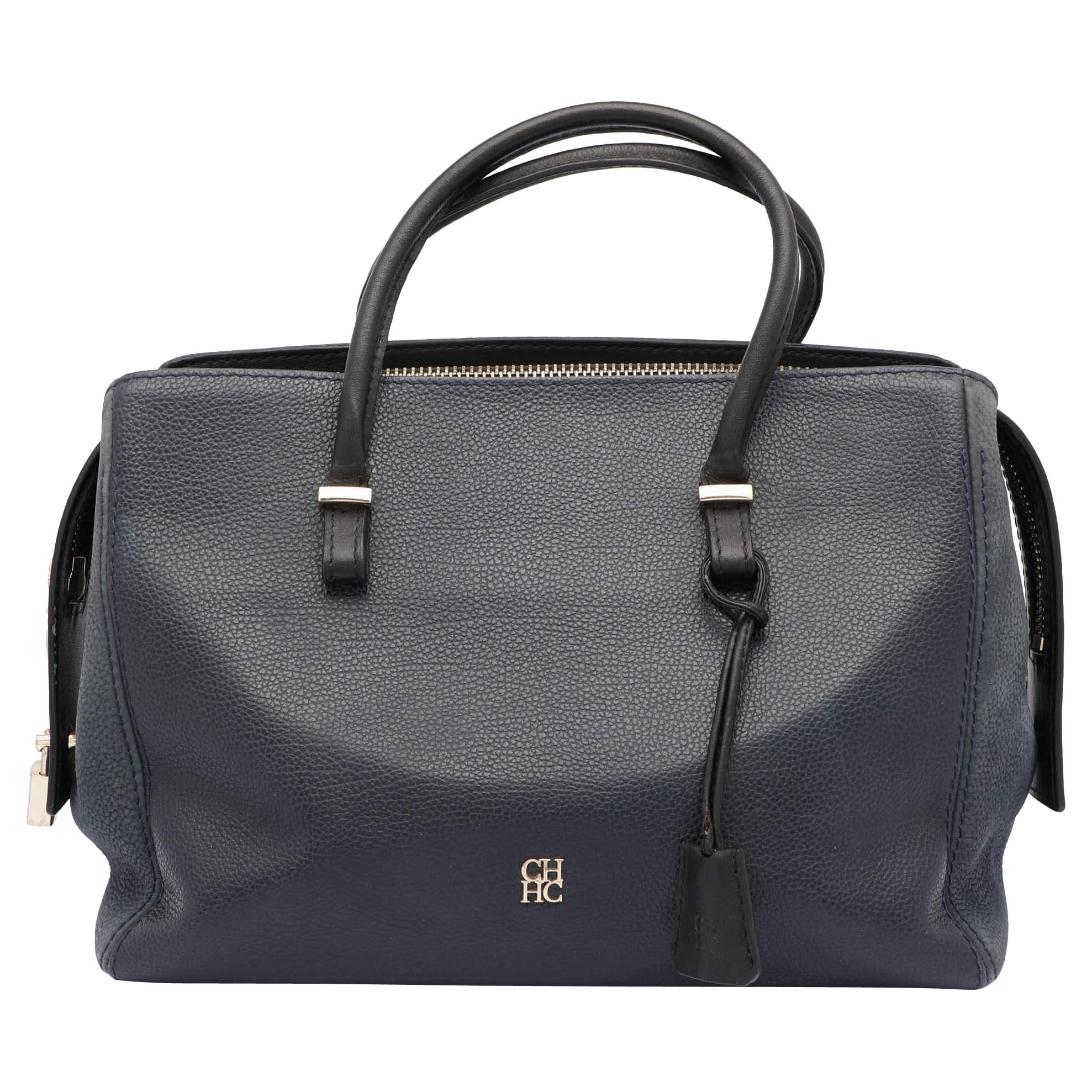 CH Carolina Herrera Blue Nubuck and Leather Zip Tote