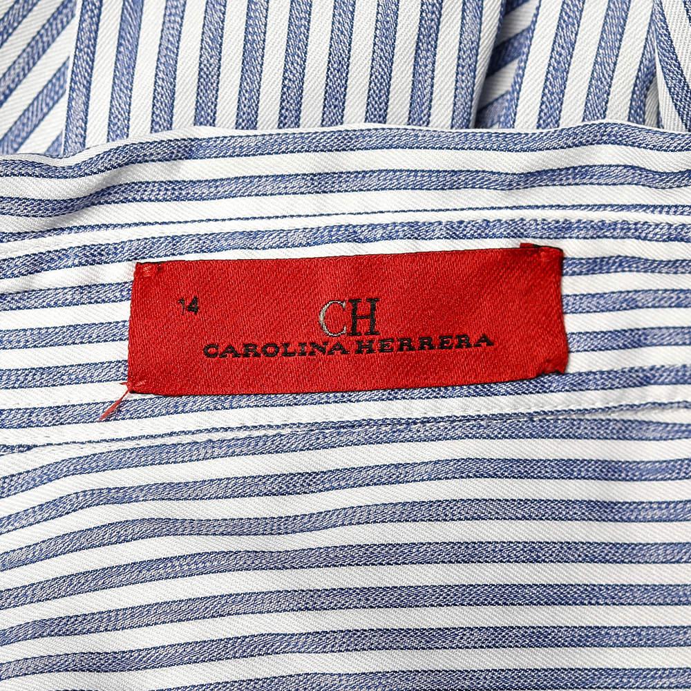 Women's CH Carolina Herrera Blue Striped Cotton Button Front Shirt XL For Sale
