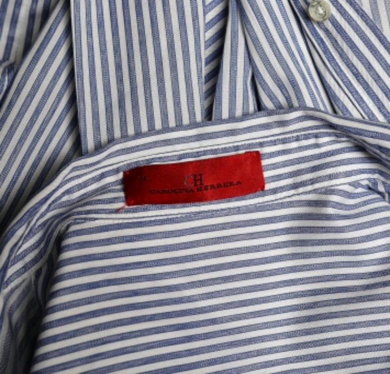 CH Carolina Herrera - Camicia a righe blu in cotone con bottoni XL in vendita 1