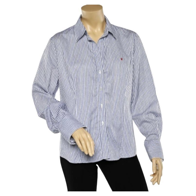 CH Carolina Herrera - Camicia a righe blu in cotone con bottoni XL in vendita