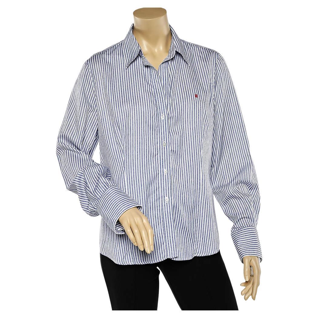 Carolina Herrera - Chemise en coton rayée bleue à boutons sur le devant XL en vente