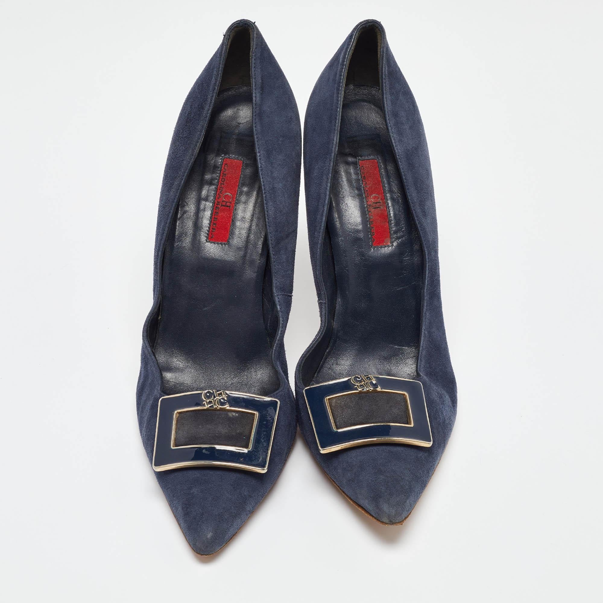 Noir CH Carolina Herrera Escarpins à bout pointu en daim bleu Taille 40 en vente