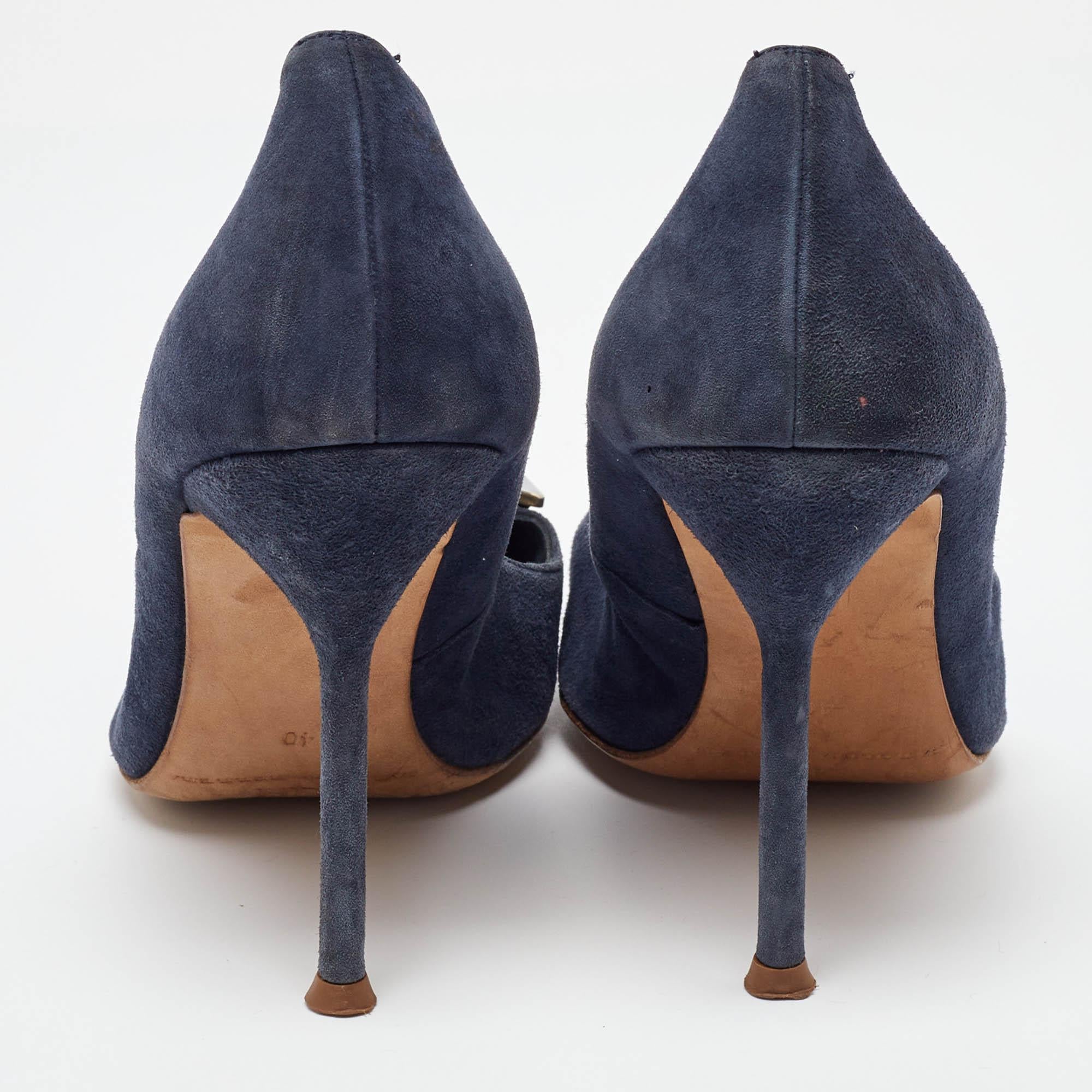 CH Carolina Herrera Escarpins à bout pointu en daim bleu Taille 40 Pour femmes en vente
