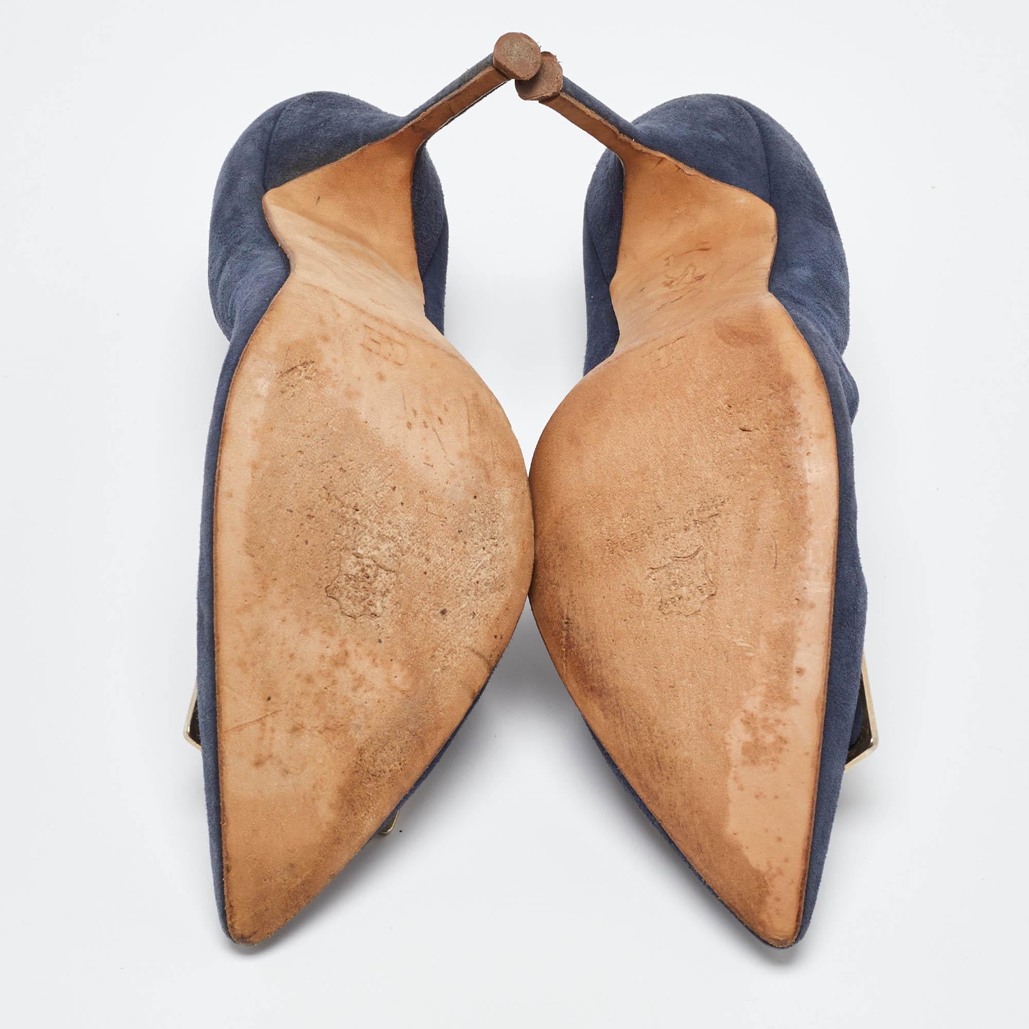 CH Carolina Herrera Escarpins à bout pointu en daim bleu Taille 40 en vente 1