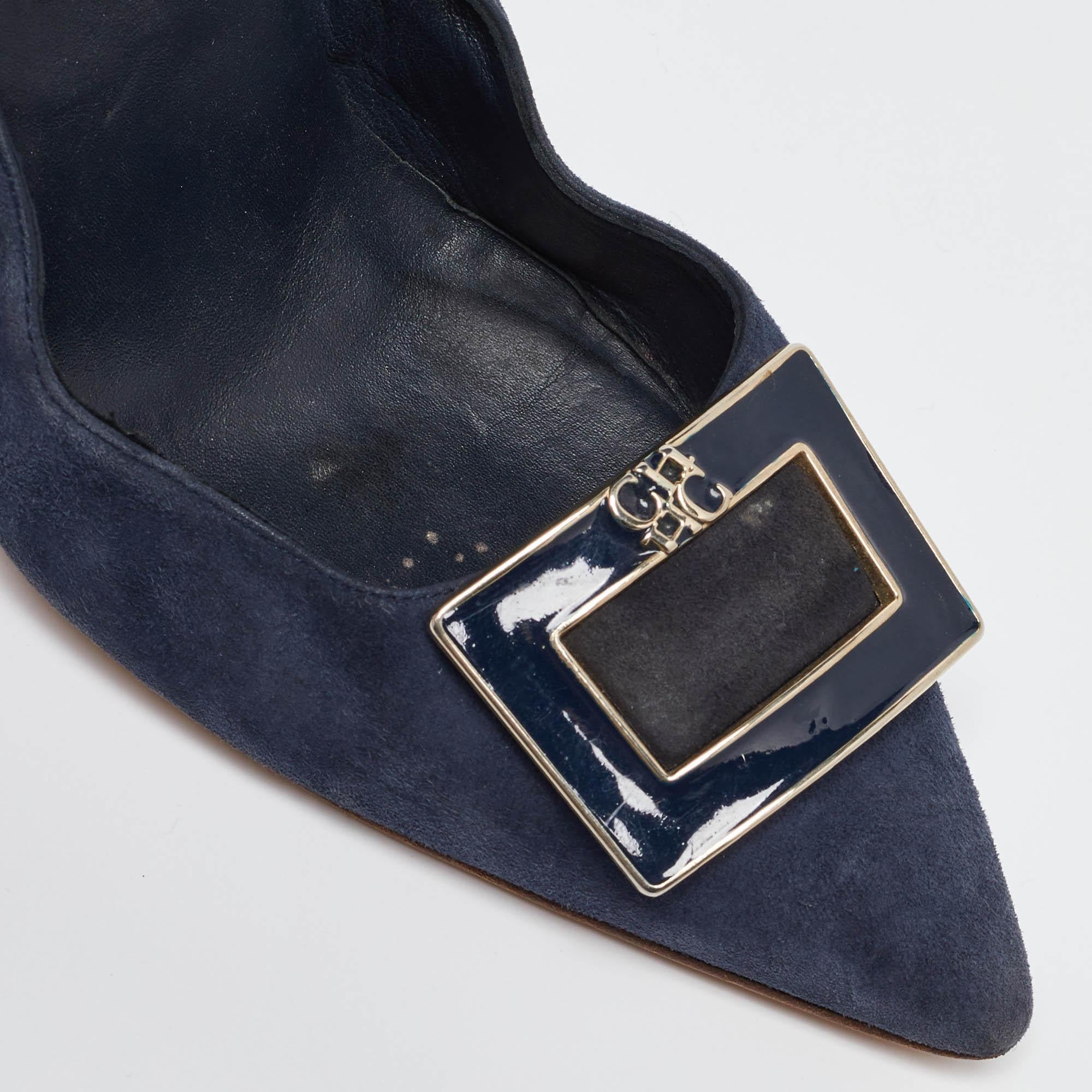 CH Carolina Herrera Escarpins à bout pointu en daim bleu Taille 40 en vente 2