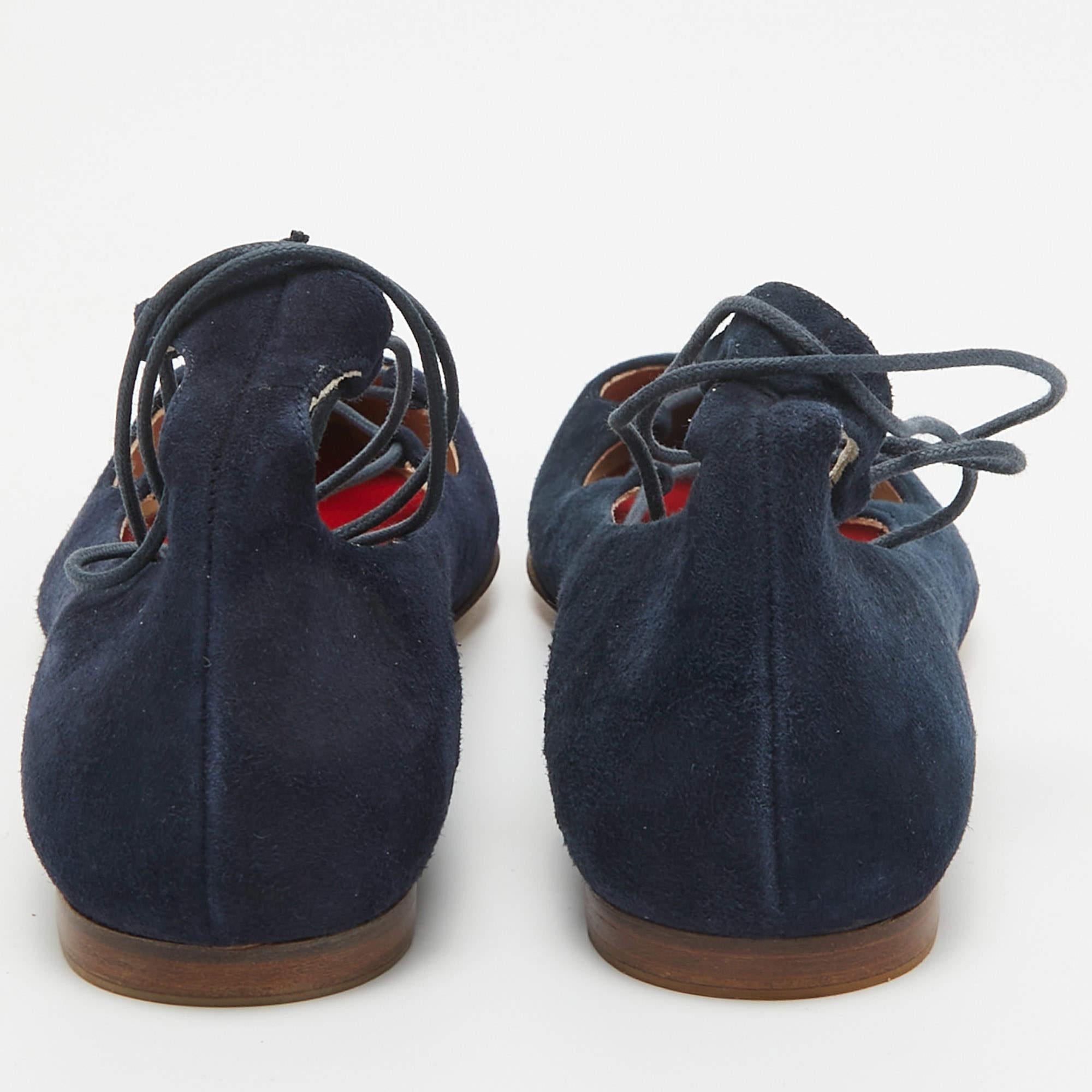 Carolina Herrera Chaussures de ballet à bout pointu en daim bleu CH Taille 37 Pour femmes en vente