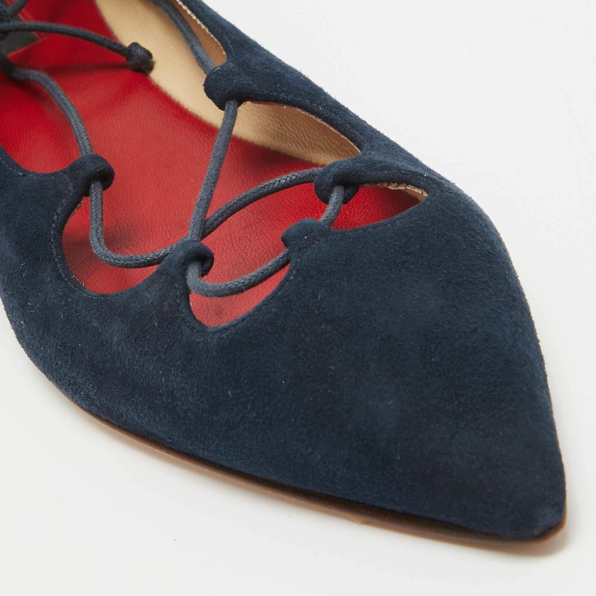 Carolina Herrera Chaussures de ballet à bout pointu en daim bleu CH Taille 37 en vente 2