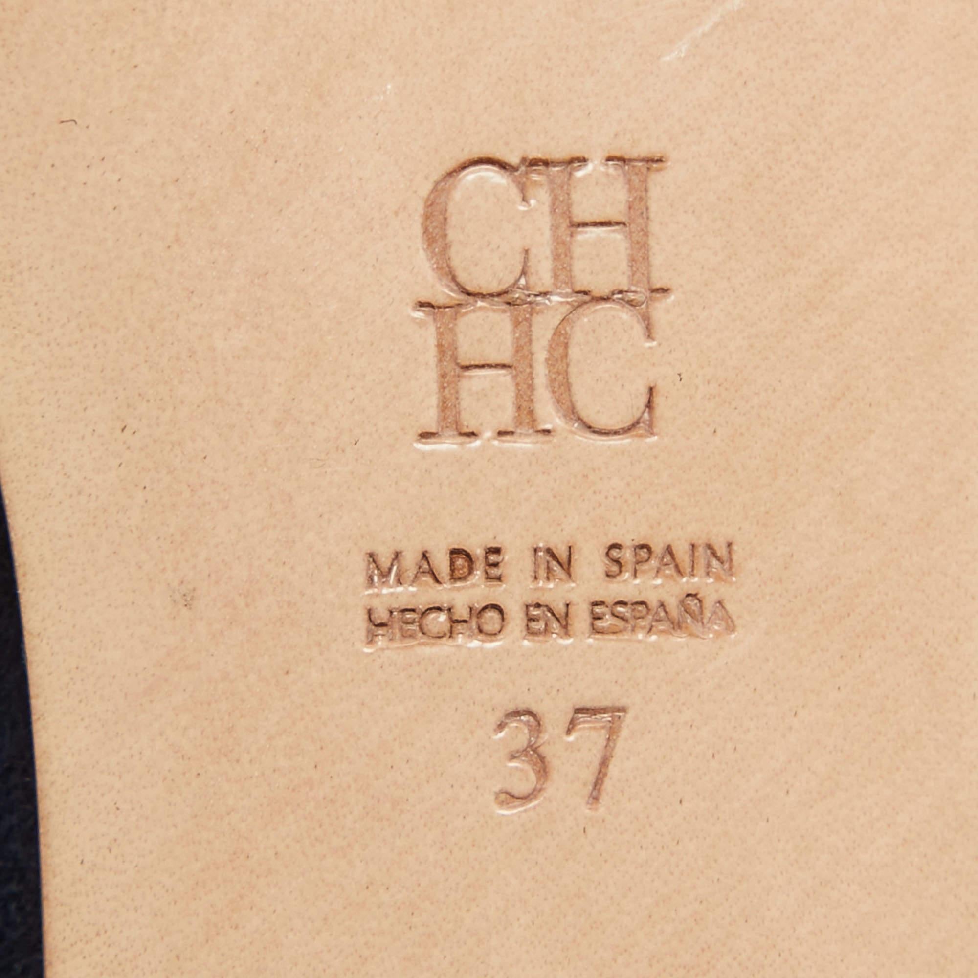 Carolina Herrera Chaussures de ballet à bout pointu en daim bleu CH Taille 37 en vente 3