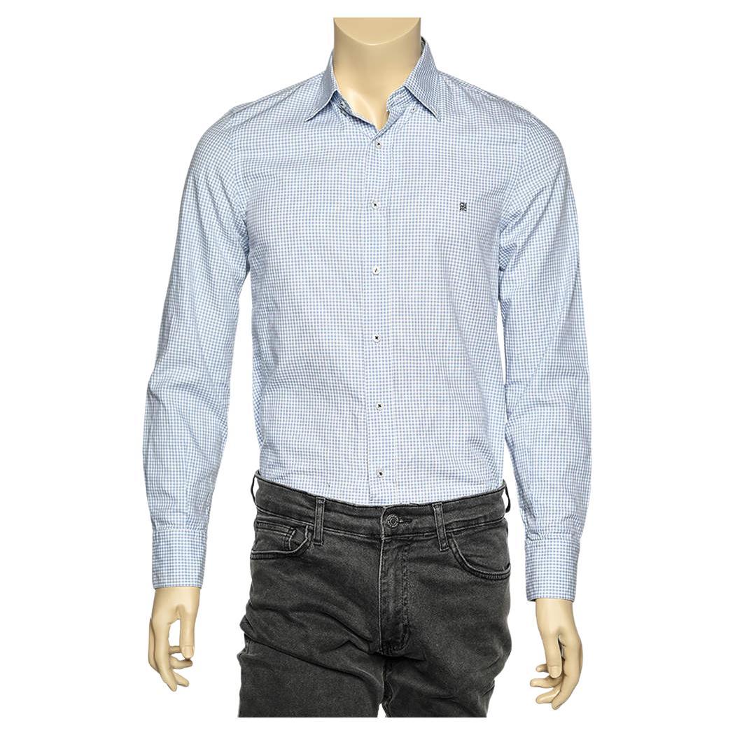 CH Carolina Herrera Blue & White Check Cotton Button Front Shirt S For Sale