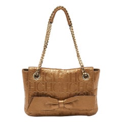 CH Carolina Herrera Bronze Monogram Embossed Leather Audrey Shoulder Bag