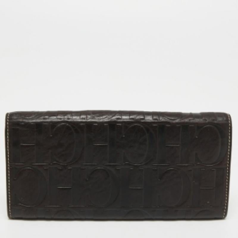 CH Carolina Herrera Portefeuille continental en cuir gaufré Monogram Brown/Beige en vente 5