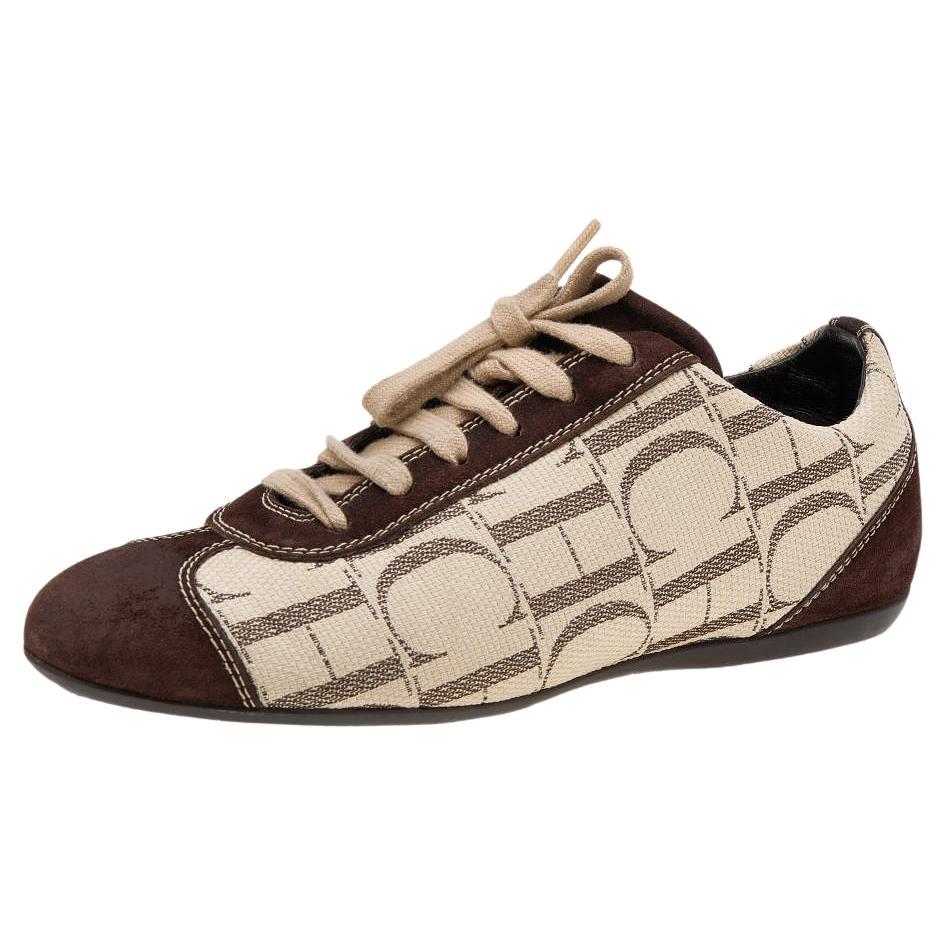CH Carolina Herrera Brown/Beige Suede And Monogram Canvas Low Top Sneakers Size  For Sale