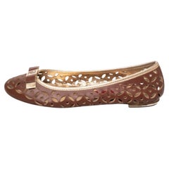 CH Carolina Herrera Brown Floral Cut Out Leder Schleife Ballet Flats Größe 38