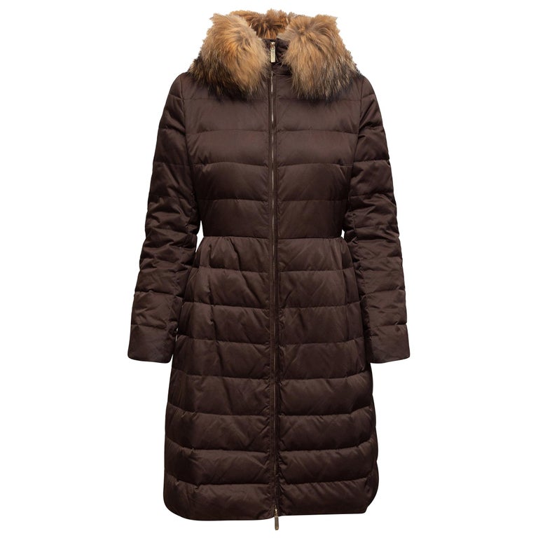 CH Carolina Herrera Brown Fur-Trimmed Puffer Coat For Sale at 1stDibs