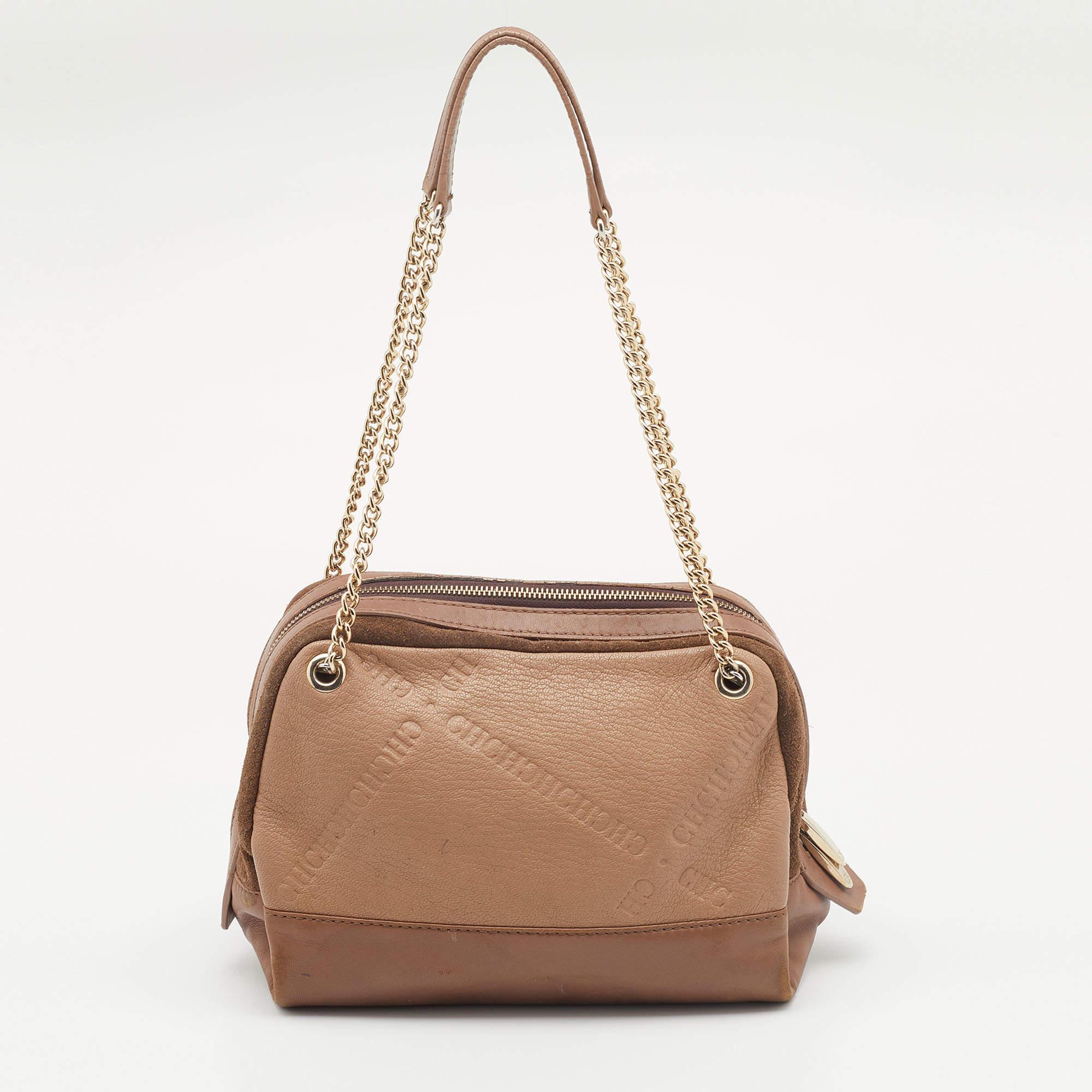 Women's CH Carolina Herrera Brown Leather And Suede Chain Satchel