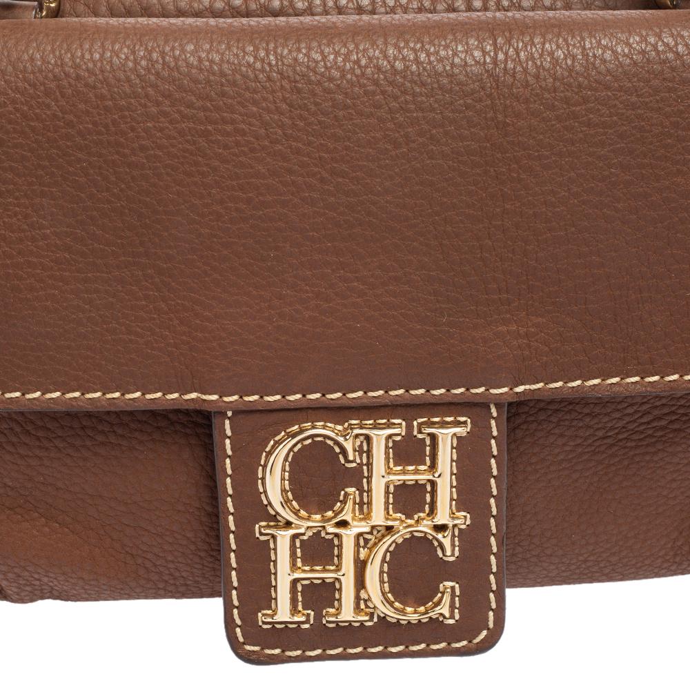 CH Carolina Herrera Brown Leather Double Flap Chain Bag 5