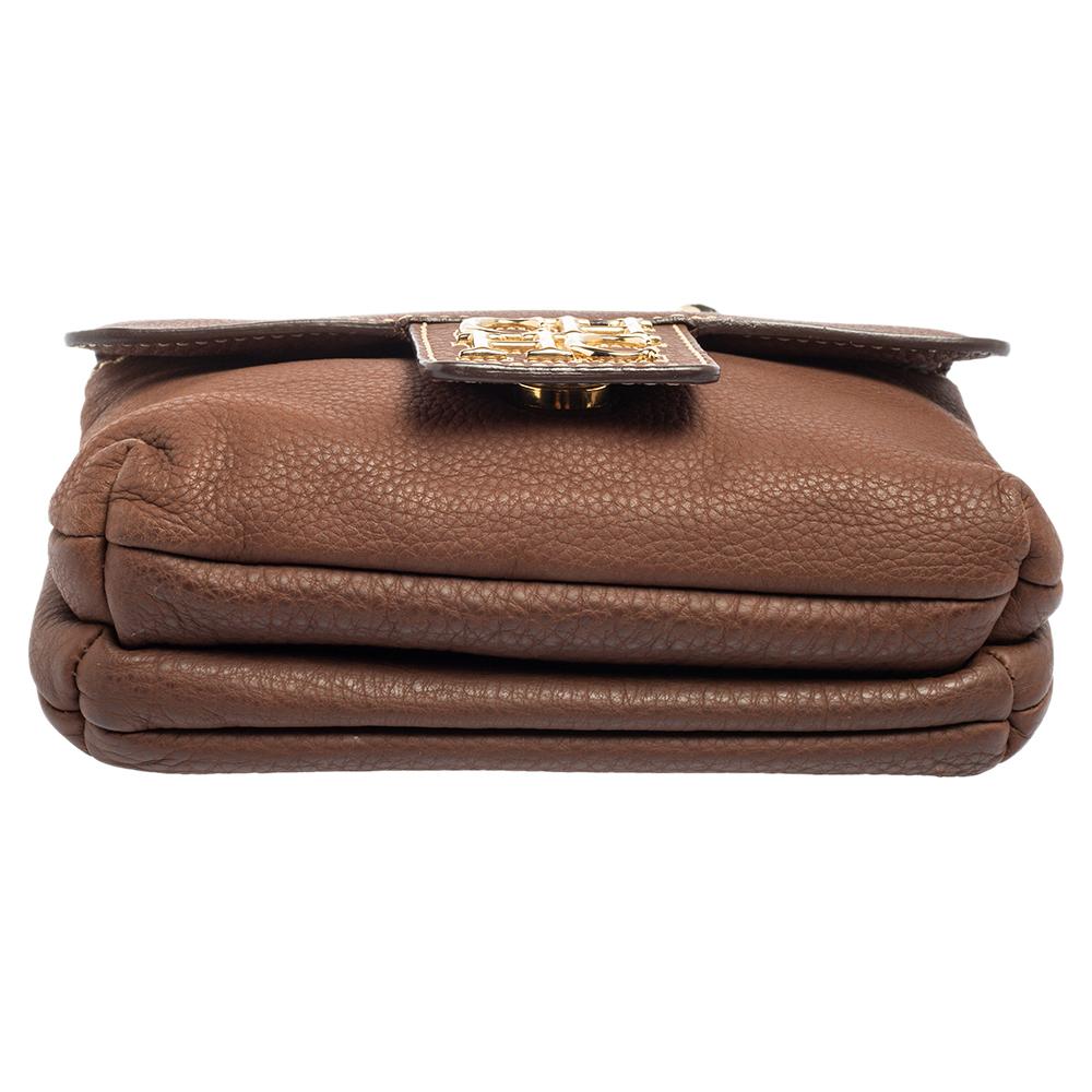 CH Carolina Herrera Brown Leather Double Flap Chain Bag 6