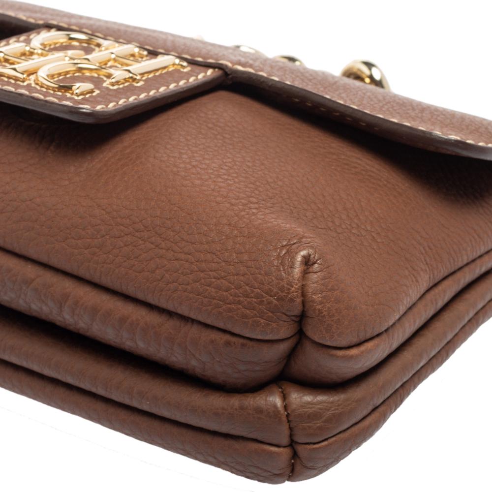 CH Carolina Herrera Brown Leather Double Flap Chain Bag 7